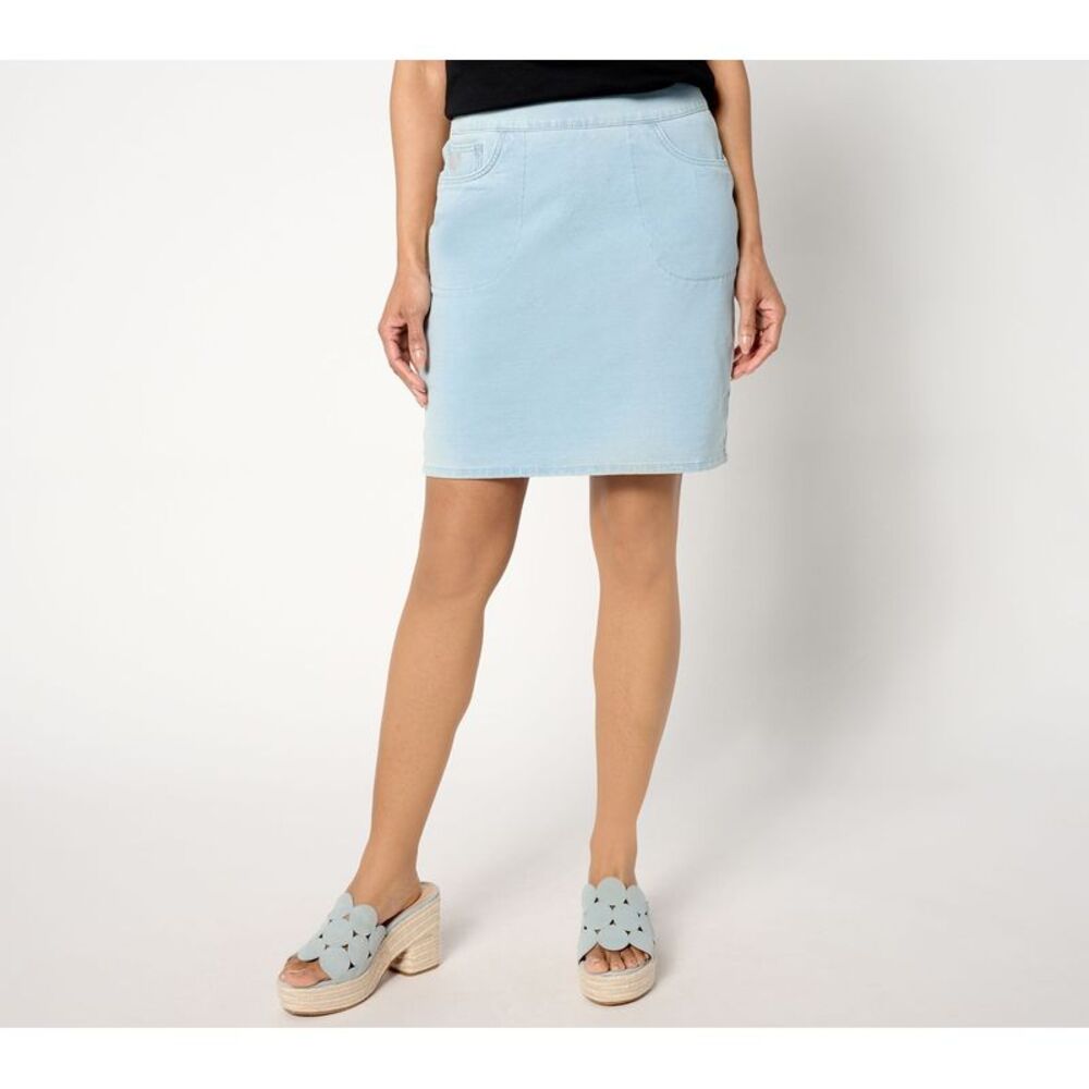 Quacker Factory Women's Plus Sz Skirt 2X DreamJeannes Flat Waistband Blue